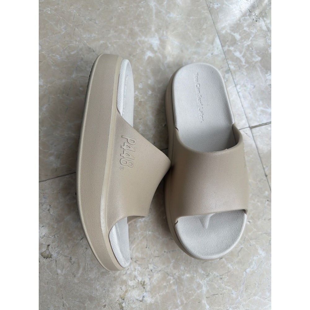 P448 Riviera Recycled Platform Slide Sandals Beige White Women EU 36